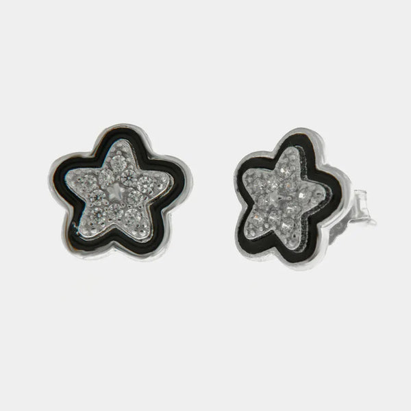 Orecchini in Argento 925 stella zirconata e smalto nero - BYSIMON gioielli