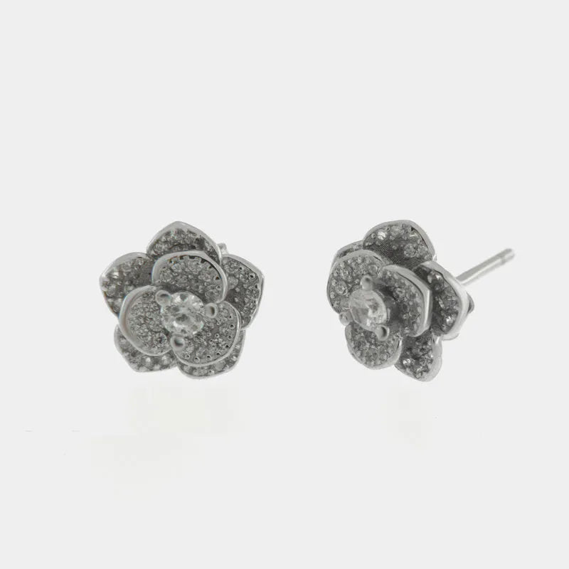 Orecchini in Argento 925 fiore zirconato a lobo