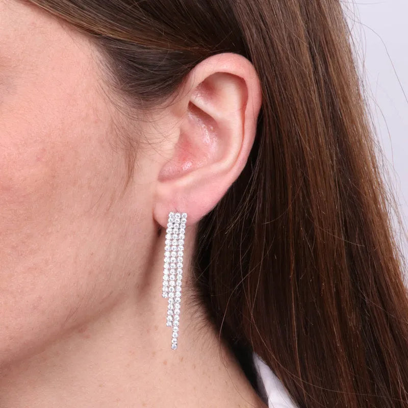 Orecchini in Argento 925 multifilo con zirconi pendenti