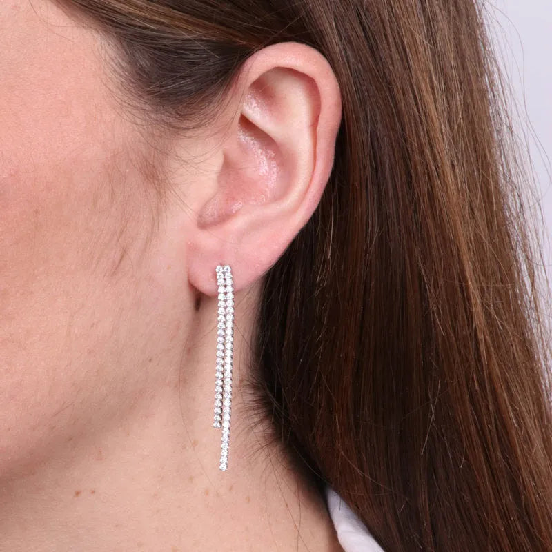 Orecchini in Argento 925 multifilo con zirconi pendenti