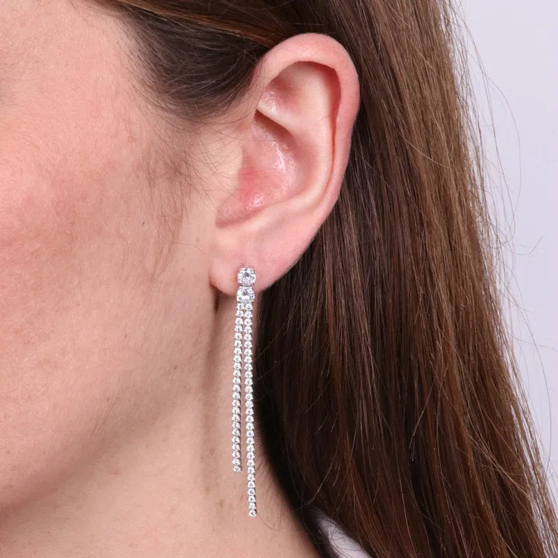 Orecchini in Argento 925 multifilo con zirconi pendenti