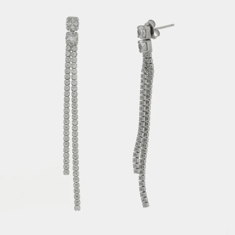 Orecchini in Argento 925 multifilo con zirconi pendenti