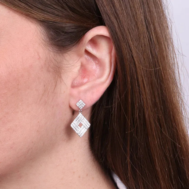 Orecchini in Argento 925 rombo con zirconi