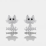 Orecchini in Argento 925 con gatto e spina di pesce - BYSIMON gioielli
