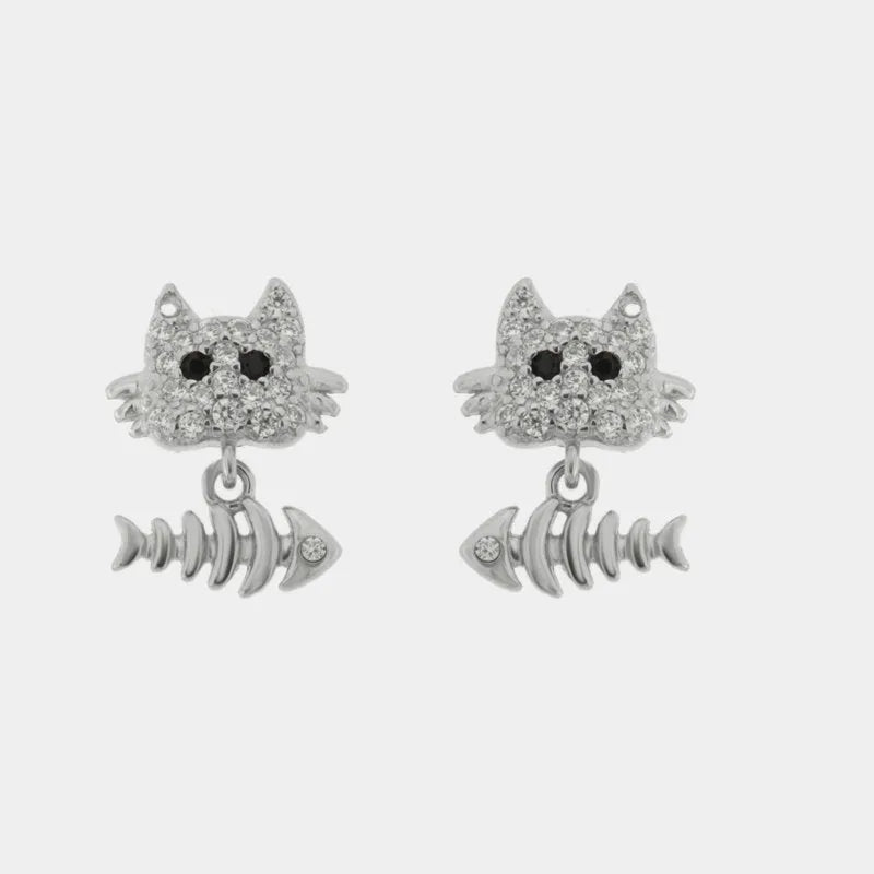Orecchini in Argento 925 con gatto e spina di pesce