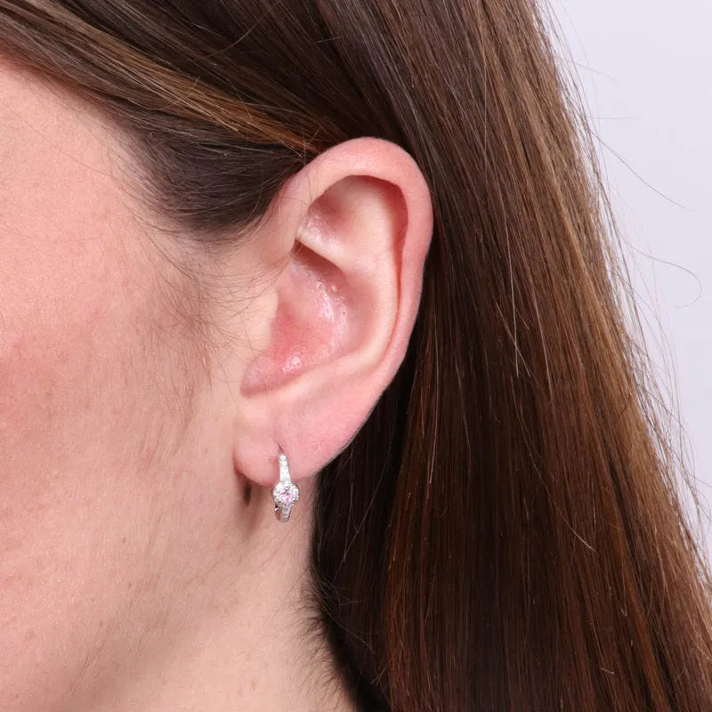 Orecchini in Argento 925 cerchio con zircone rosa