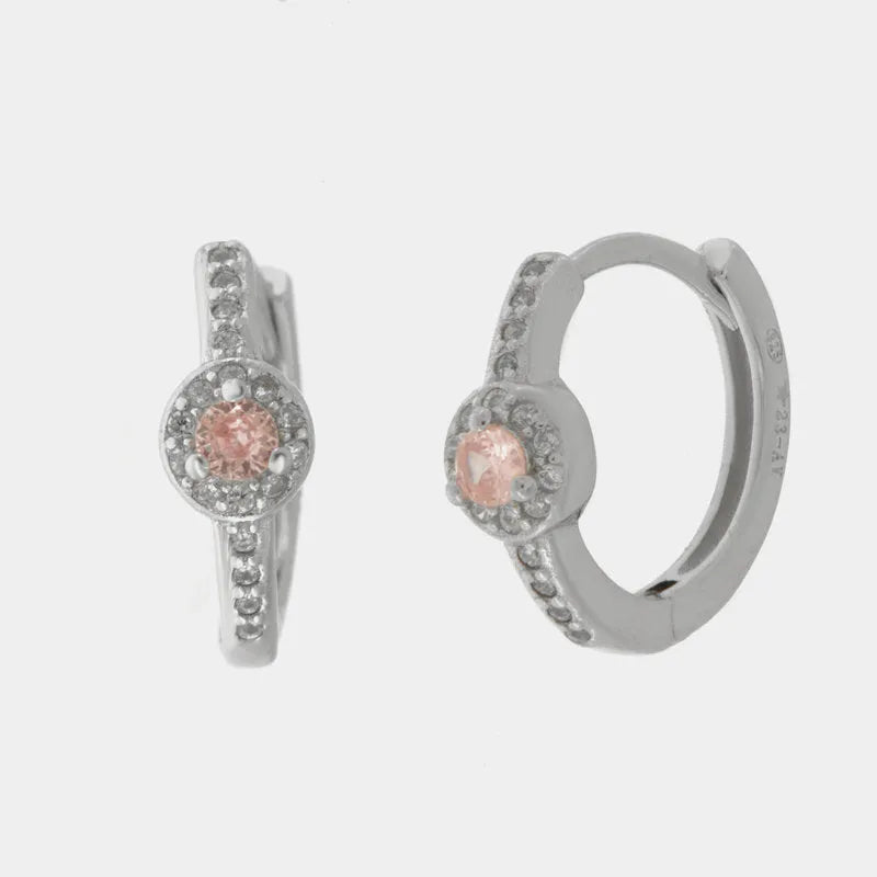 Orecchini in Argento 925 cerchio con zircone rosa