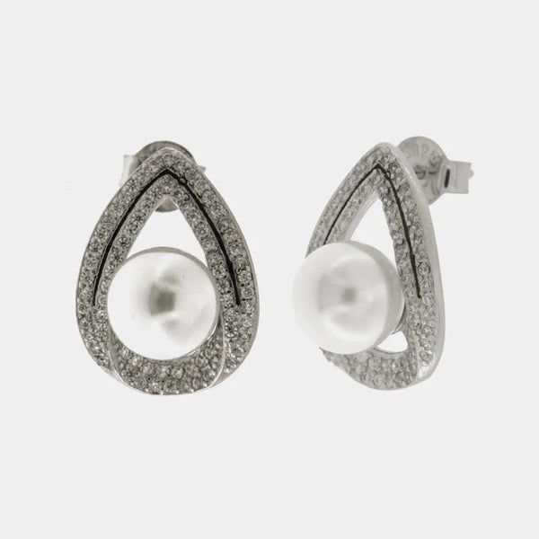 Orecchini in Argento 925 con perla impreziosita da zirconi - BYSIMON gioielli