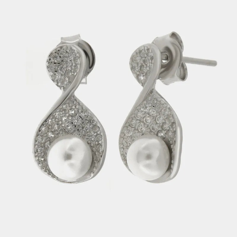 Orecchini in Argento 925 perla con zirconi