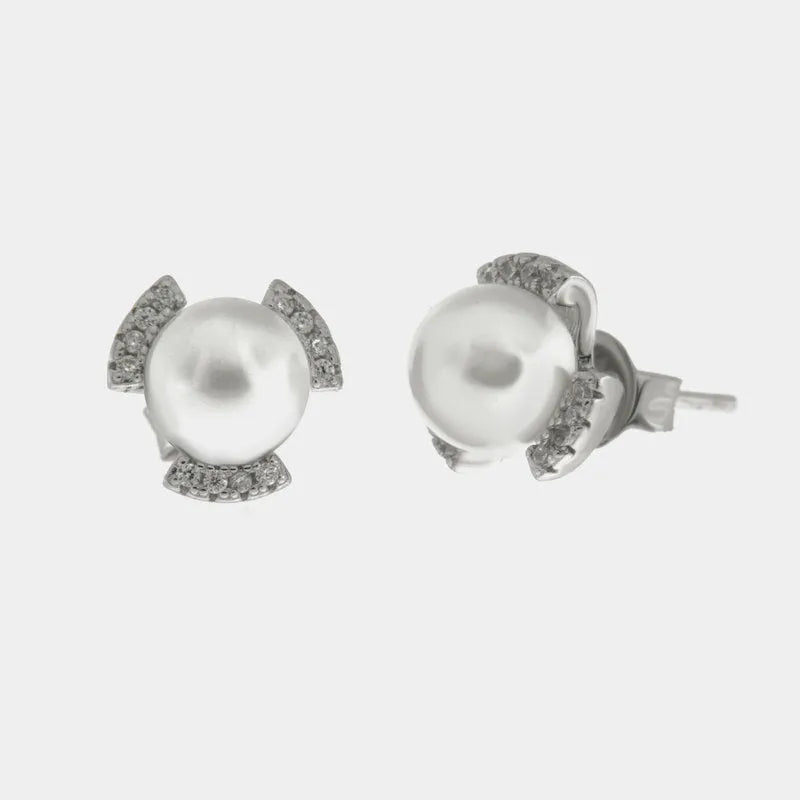 Orecchini in Argento 925 con perla e zirconi a lobo BYSIMON - gioiello BySimon