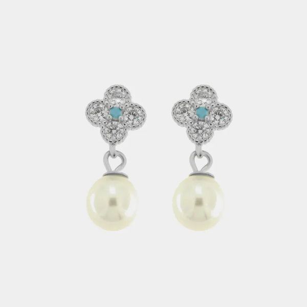 Orecchini in Argento 925 perla con fiore a lobo - BYSIMON gioielli