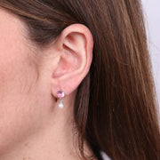 Orecchini in Argento 925 con zircone rosa e perla pendente