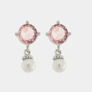 Orecchini in Argento 925 con zircone rosa e perla pendente