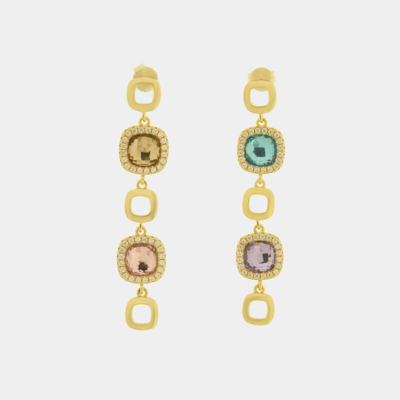 925 Sterling Silver Earrings with Dangling Square Zircons