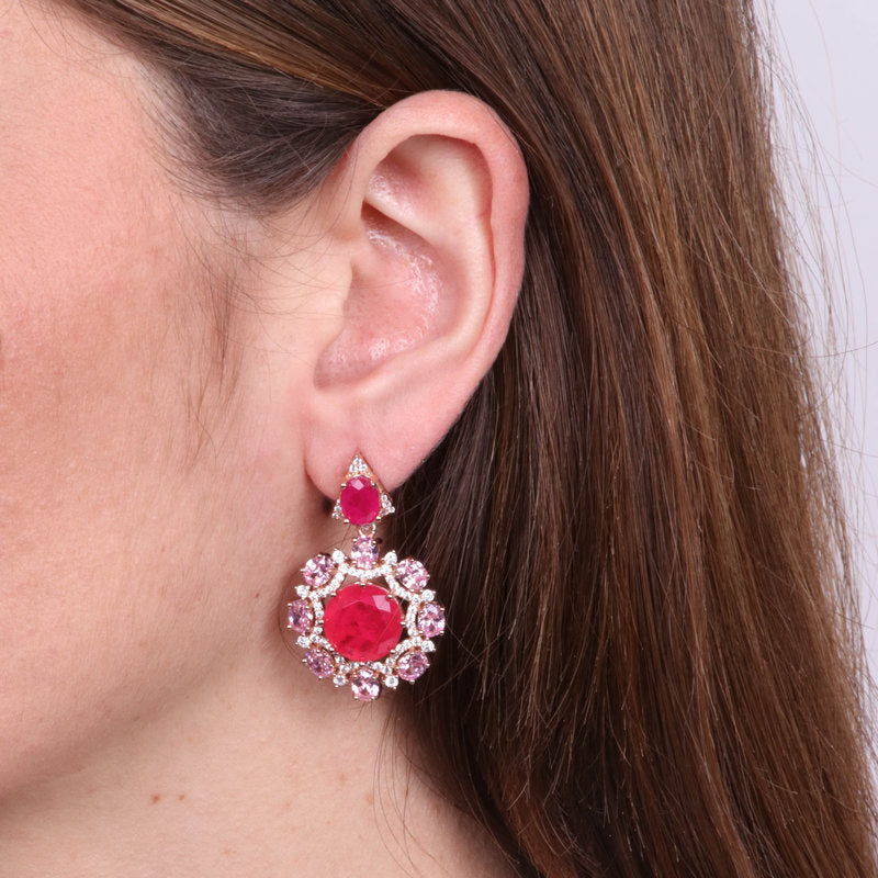 Orecchini in Argento 925 con zirconi rossi e rosa SIMEONE - gioiello BySimon