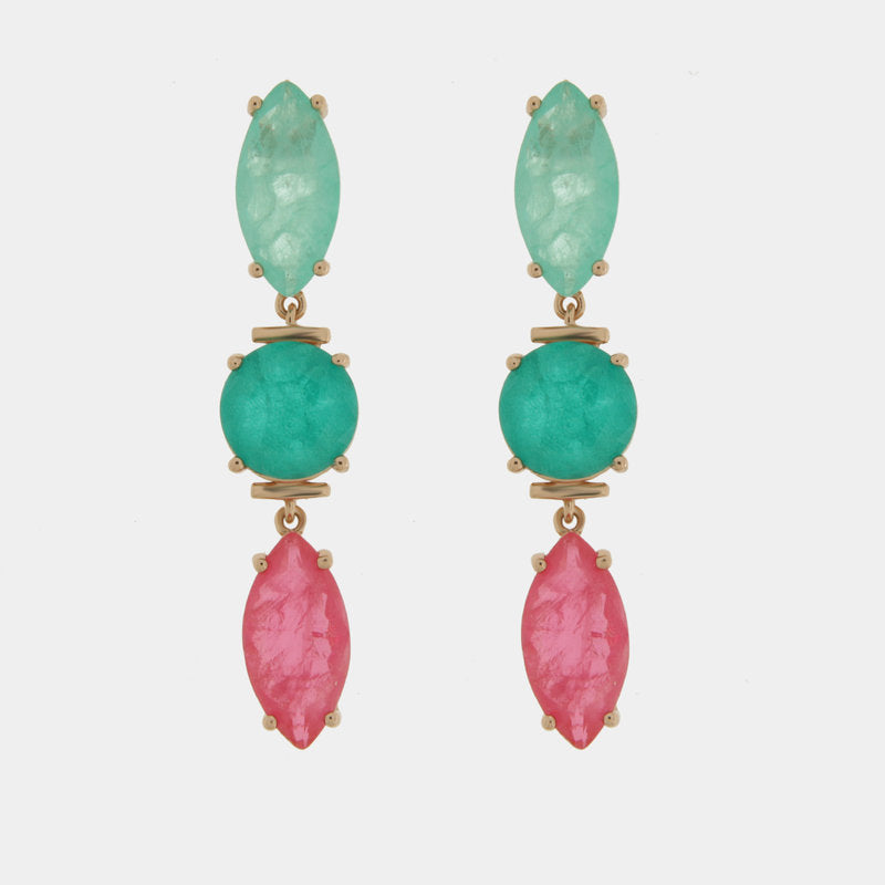 Orecchini in Argento 925 con zirconi verdi e rosa SIMEONE - gioiello BySimon