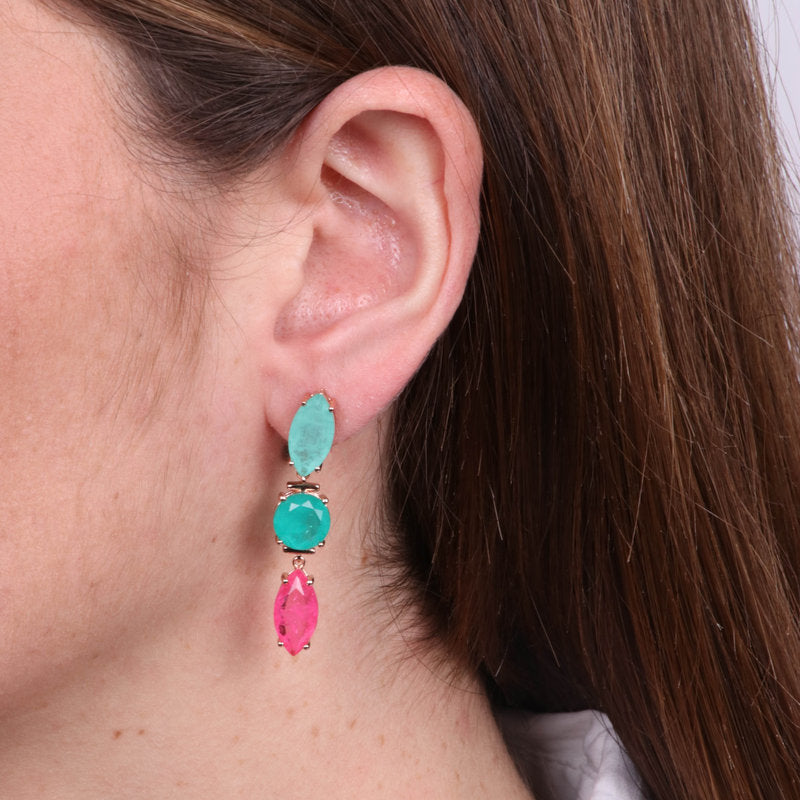 Orecchini in Argento 925 con zirconi verdi e rosa SIMEONE - gioiello BySimon