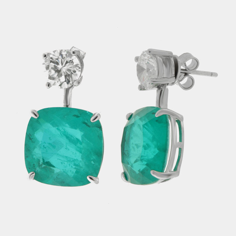 Orecchini in Argento 925 quadrato con zircone verde e punto luce a lobo SIMEONE - gioiello BySimon