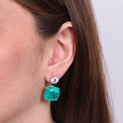 Orecchini in Argento 925 quadrato con zircone verde e punto luce a lobo