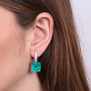 Orecchini in Argento 925 a cerchio con zircone verde quadrato