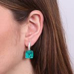 Orecchini in Argento 925 a cerchio con zircone verde quadrato SIMEONE - gioiello BySimon