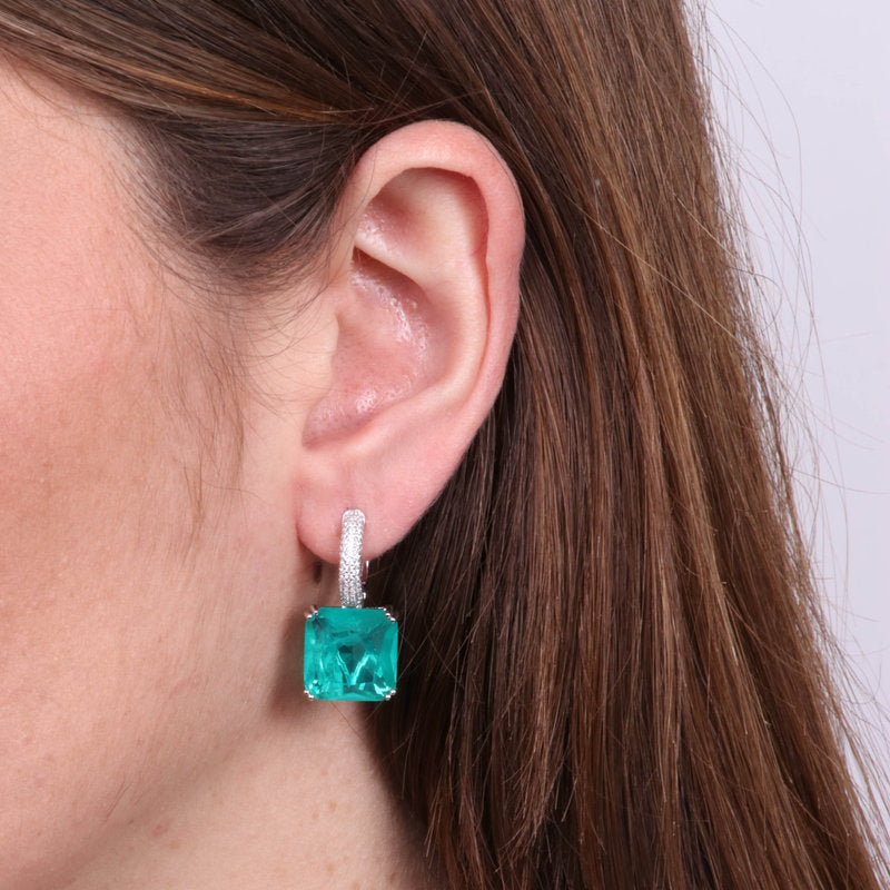 Orecchini in Argento 925 a cerchio con zircone verde quadrato SIMEONE - gioiello BySimon