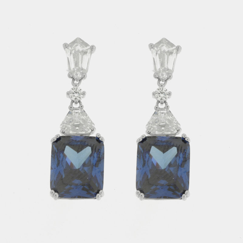 Orecchini in Argento 925 con zircone blu rettangolare SIMEONE - gioiello BySimon