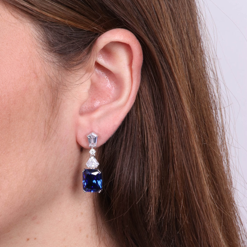 Orecchini in Argento 925 con zircone blu rettangolare SIMEONE - gioiello BySimon