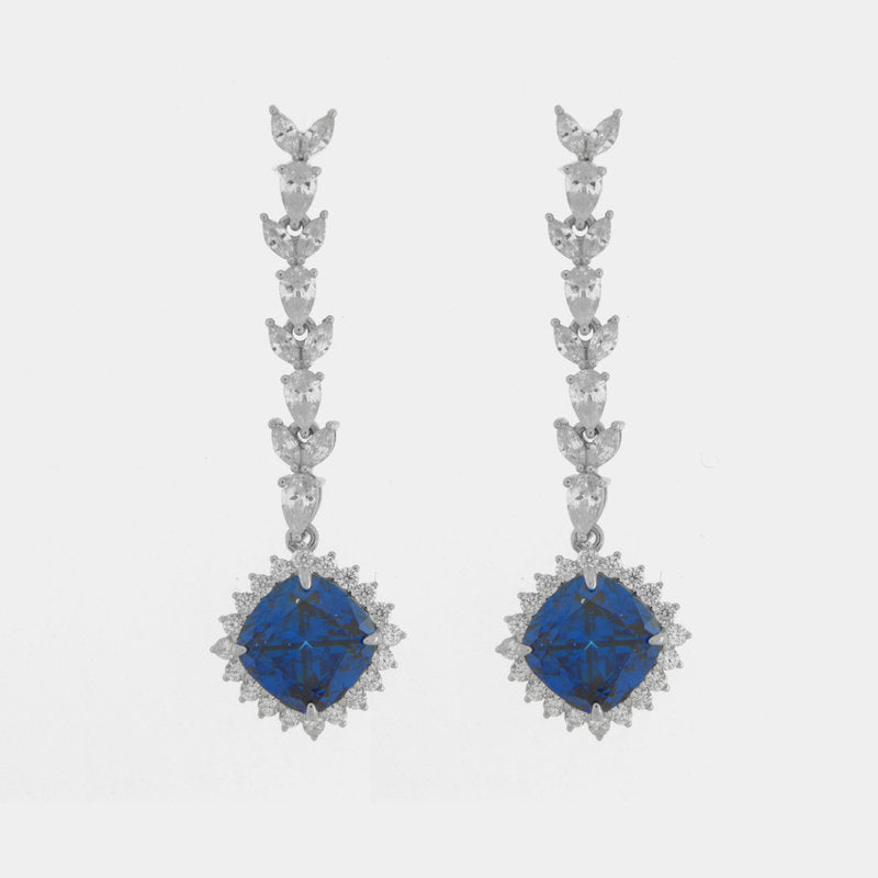 Orecchini in Argento 925 con zircone blu pendente SIMEONE - gioiello BySimon