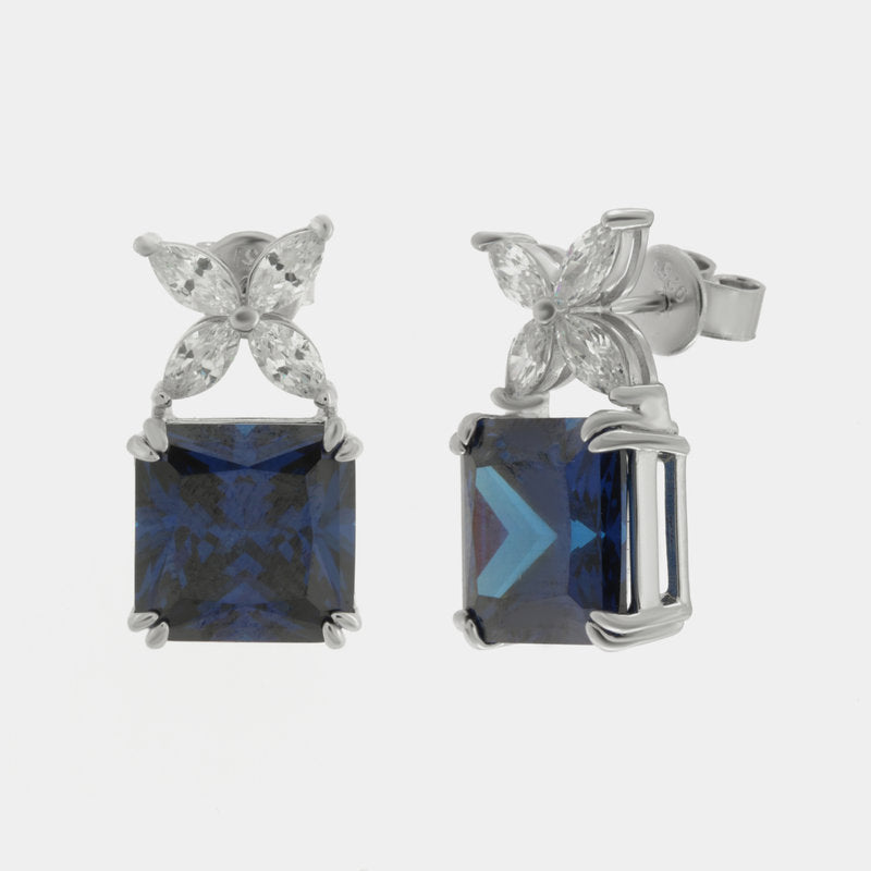 Orecchini in Argento 925 quadrato con zircone blu SIMEONE - gioiello BySimon