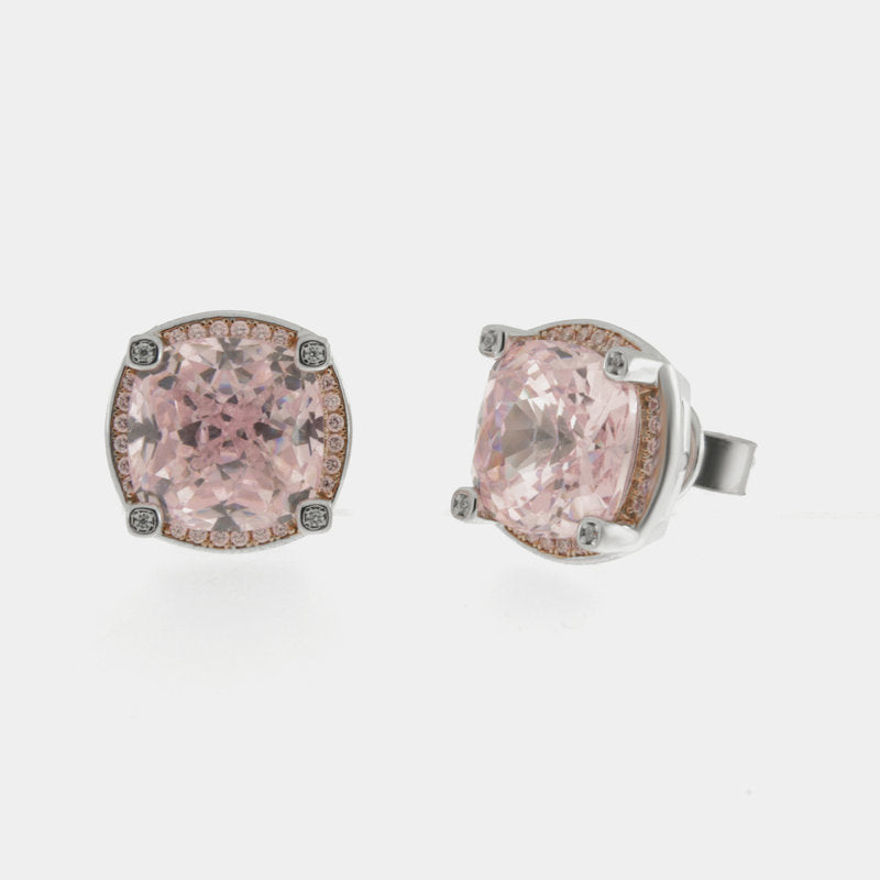 Orecchini in Argento 925 a lobo con zircone rosa SIMEONE - gioiello BySimon