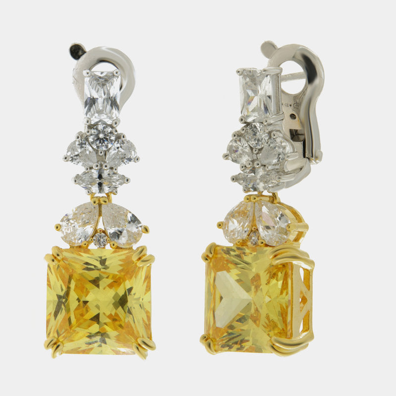 Orecchini in Argento 925 quadrato con zircone giallo SIMEONE - gioiello BySimon