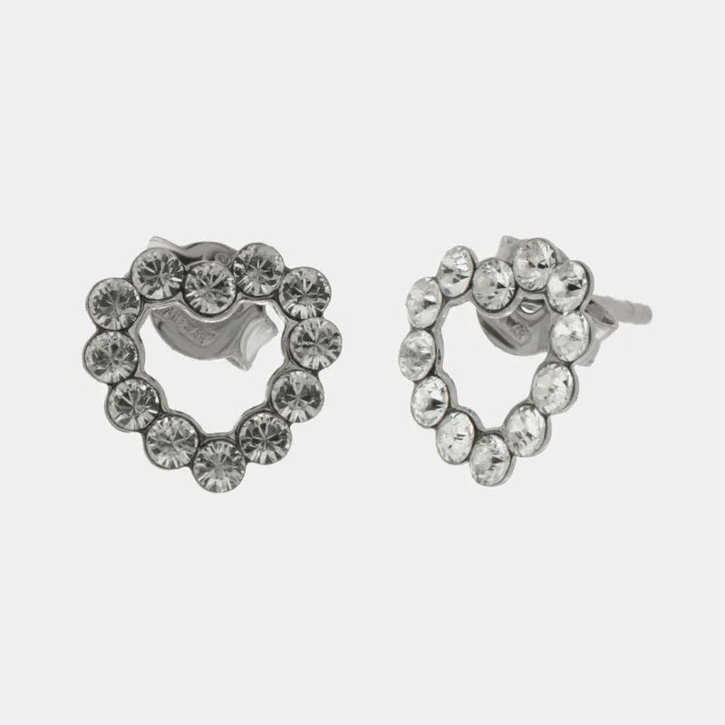 Orecchini in Argento 925 a lobo con cuore impreziosito da cristalli