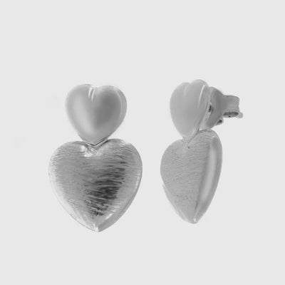Orecchini argento 925 con doppio cuore graffiato e lucido - BYSIMON gioielli