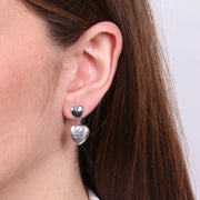 Orecchini in Argento 925 con doppio cuore graffiato e lucido