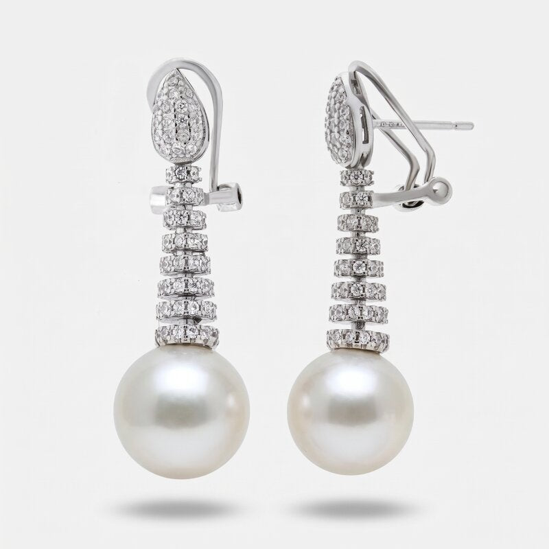 Orecchini in Argento 925 perla pendente con zirconi Collezione Hanoi - BYSIMON gioielli