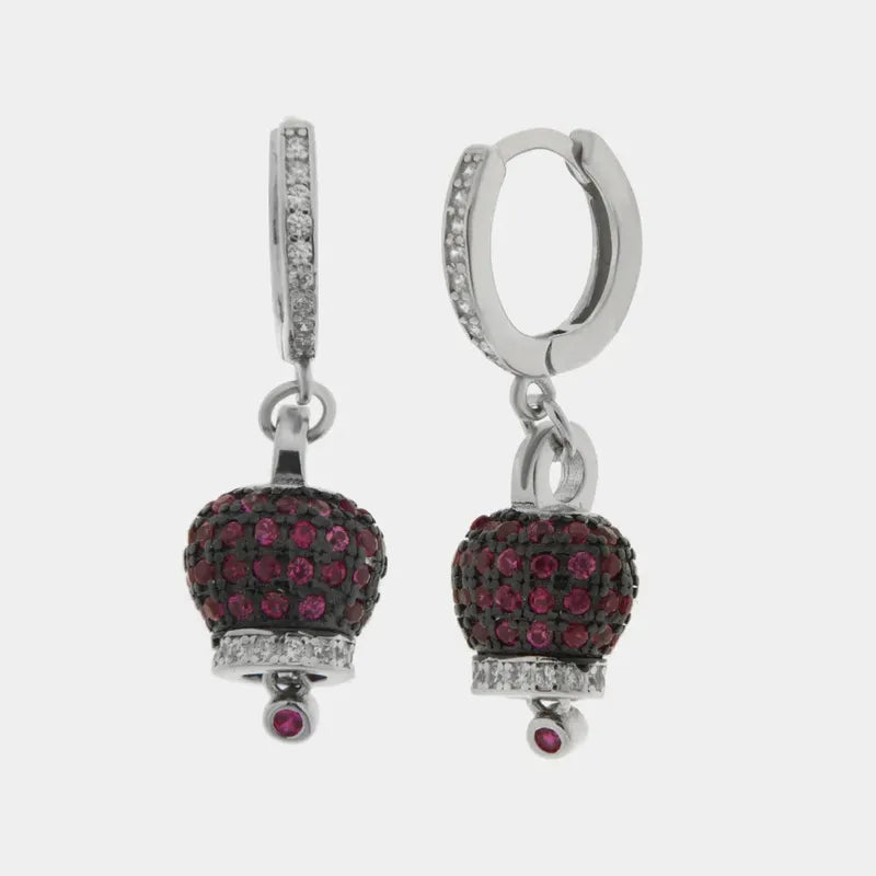 Orecchini in Argento 925 a cerchio con campanella rossa