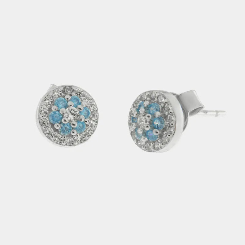 Orecchini in Argento 925 fiore zirconato azzurro Collezione Hanoi - BYSIMON gioielli