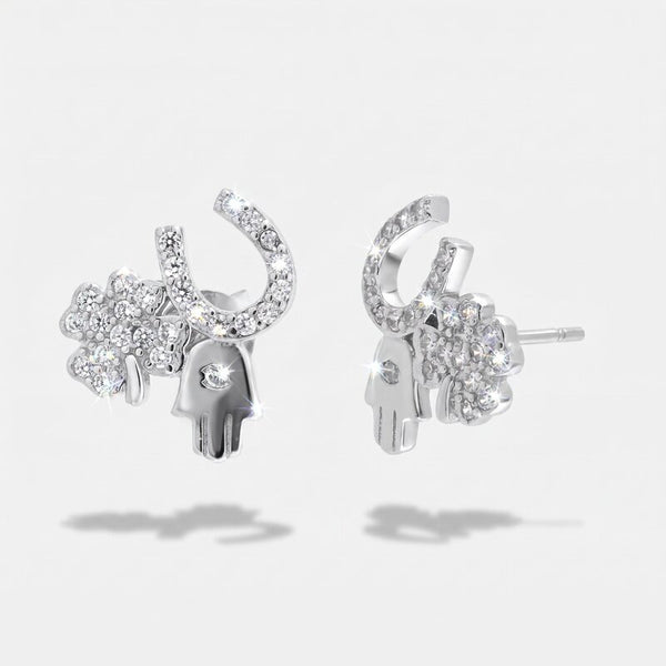 Orecchini in Argento 925 ferro di cavallo mano di fatima quadrifoglio portafortuna Collezione Hanoi - BYSIMON gioielli