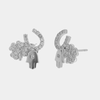Orecchini in Argento 925 ferro di cavallo mano di fatima quadrifoglio portafortuna Collezione Hanoi - BYSIMON gioielli