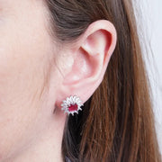 Orecchini in Argento 925 fiore con punto luce rosso