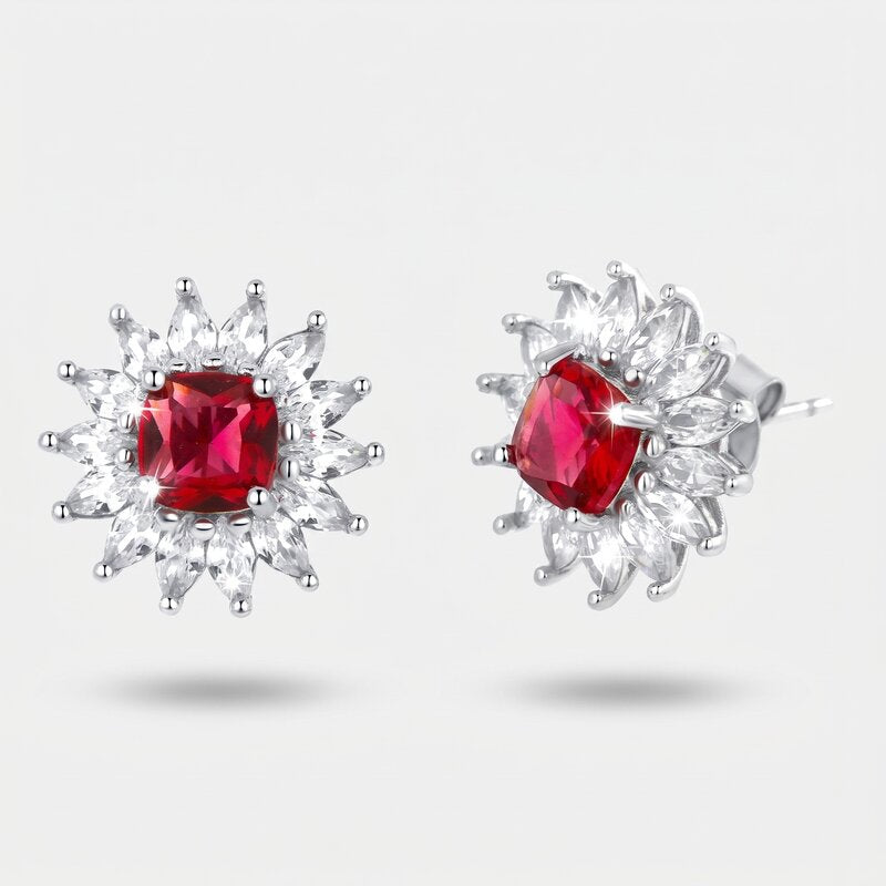 Orecchini in Argento 925 fiore con punto luce rosso Collezione Hanoi - BYSIMON gioielli