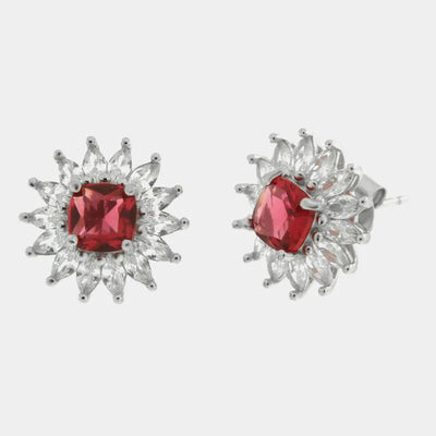 Orecchini in Argento 925 fiore con punto luce rosso Collezione Hanoi - BYSIMON gioielli