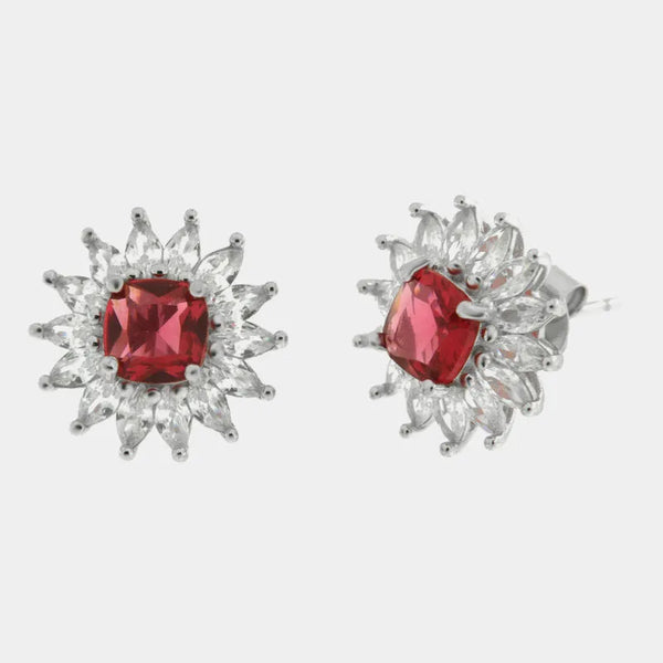 Orecchini in Argento 925 fiore con punto luce rosso Collezione Hanoi - BYSIMON gioielli