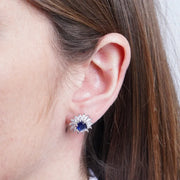 Orecchini in Argento 925 fiore con punto luce blu
