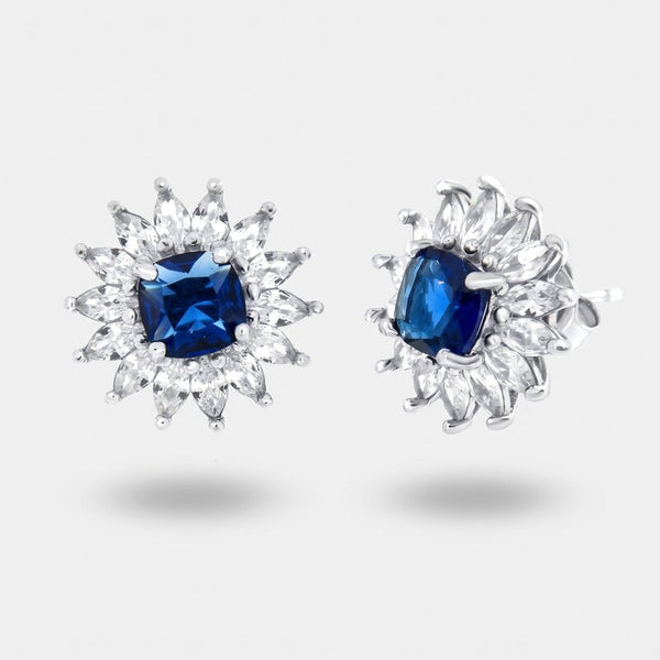 Orecchini in Argento 925 fiore con punto luce blu - BYSIMON gioielli