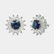 Orecchini in Argento 925 fiore con punto luce blu