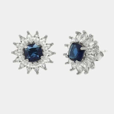 Orecchini in Argento 925 fiore con punto luce blu - BYSIMON gioielli