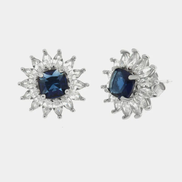 Orecchini in Argento 925 fiore con punto luce blu - BYSIMON gioielli