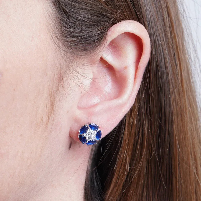 Orecchini in Argento 925 fiore zirconato blu Collezione Hanoi - BYSIMON gioielli